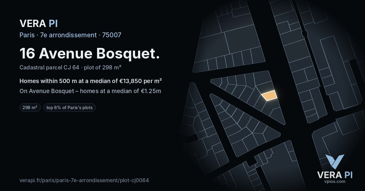 16 Avenue Bosquet, 7e arrondissement at night – the plot lit, the parcels around coloured by the prices near them