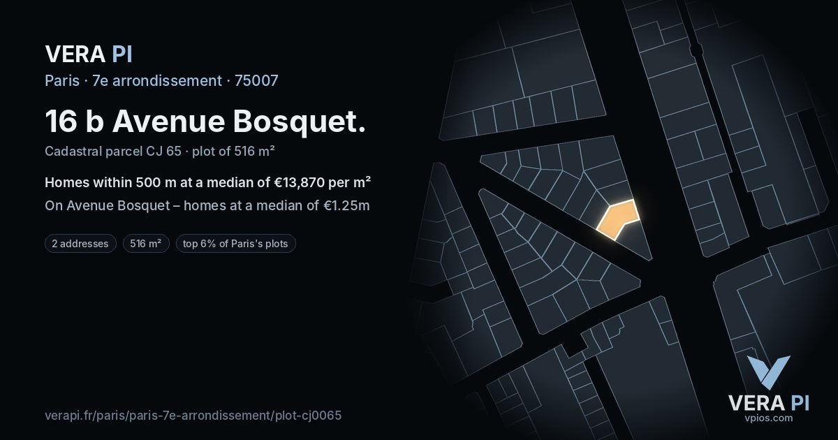 16 b Avenue Bosquet, 7e arrondissement at night – the plot lit, the parcels around coloured by the prices near them