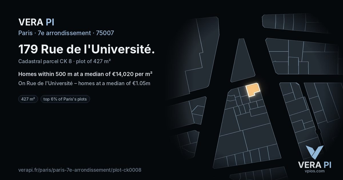 179 Rue de l'Université, 7e arrondissement at night – the plot lit, the parcels around coloured by the prices near them