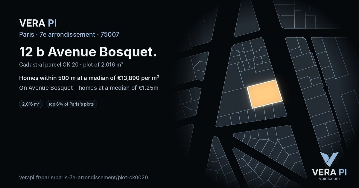 12 b Avenue Bosquet, 7e arrondissement at night – the plot lit, the parcels around coloured by the prices near them