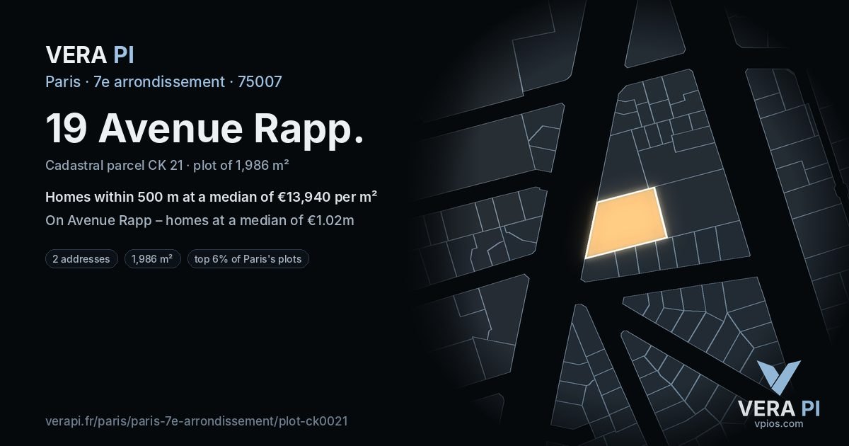 19 Avenue Rapp, 7e arrondissement at night – the plot lit, the parcels around coloured by the prices near them