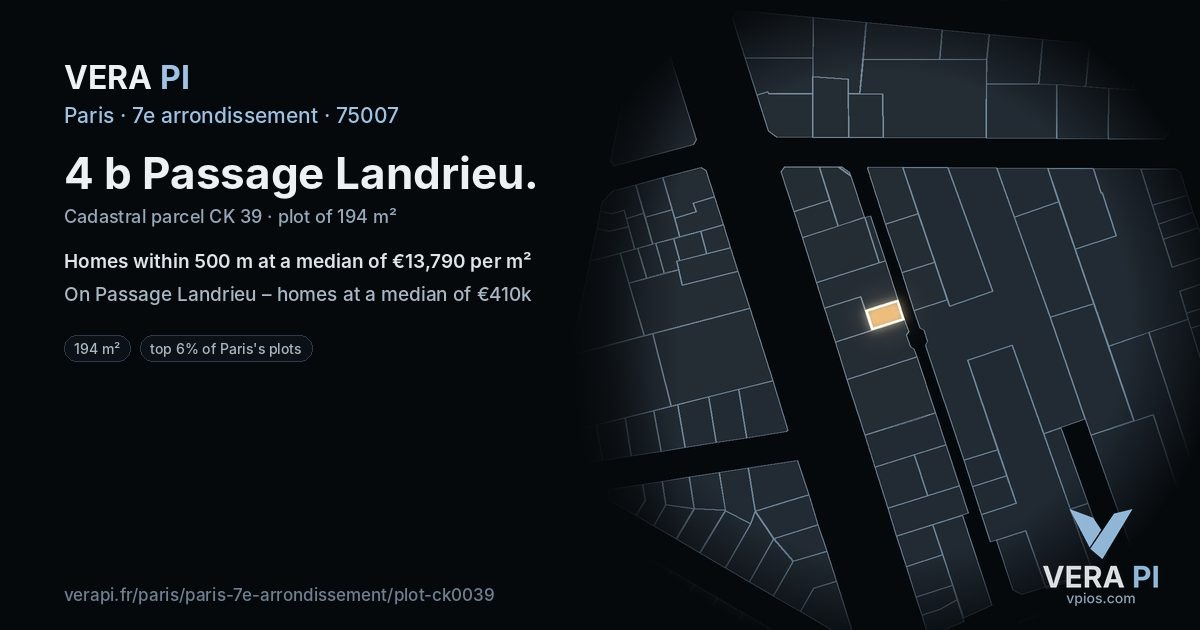 4 b Passage Landrieu, 7e arrondissement at night – the plot lit, the parcels around coloured by the prices near them
