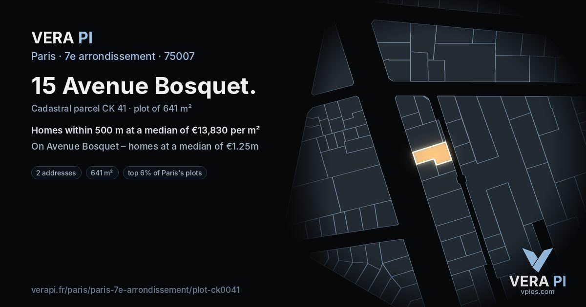 15 Avenue Bosquet, 7e arrondissement at night – the plot lit, the parcels around coloured by the prices near them