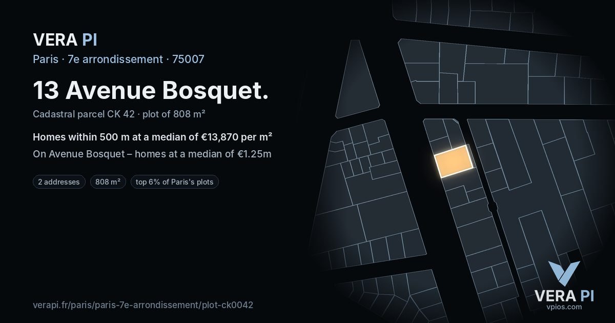 13 Avenue Bosquet, 7e arrondissement at night – the plot lit, the parcels around coloured by the prices near them