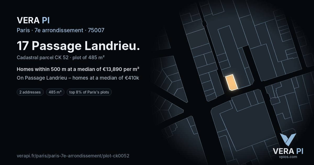 17 Passage Landrieu, 7e arrondissement at night – the plot lit, the parcels around coloured by the prices near them