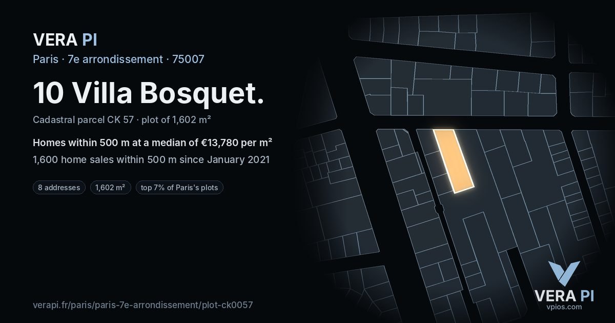 10 Villa Bosquet, 7e arrondissement at night – the plot lit, the parcels around coloured by the prices near them