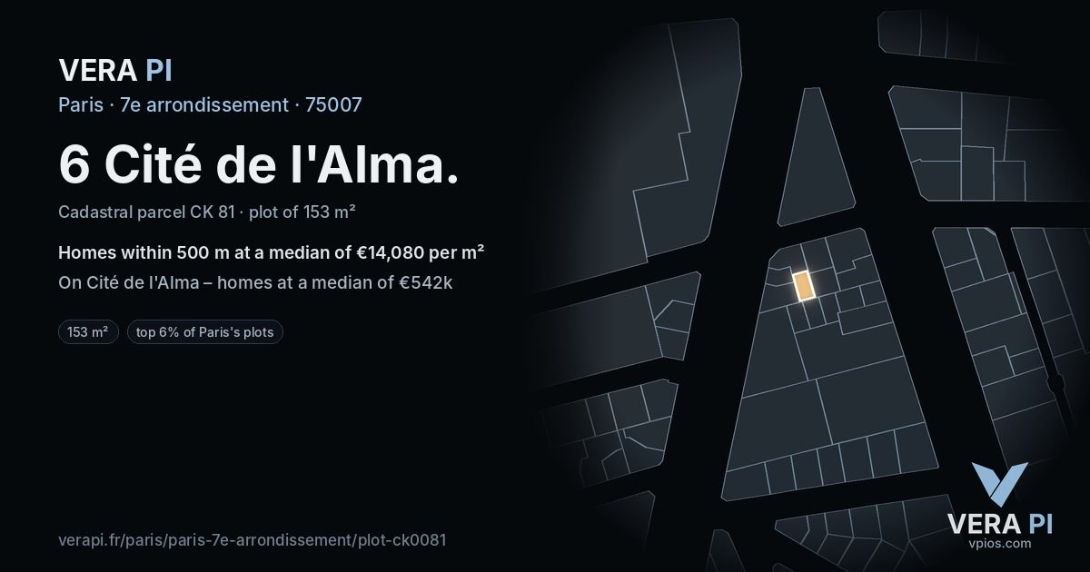6 Cité de l'Alma, 7e arrondissement at night – the plot lit, the parcels around coloured by the prices near them