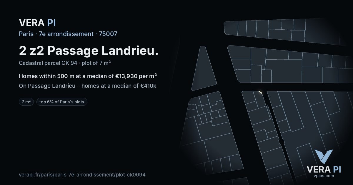 2 z2 Passage Landrieu, 7e arrondissement at night – the plot lit, the parcels around coloured by the prices near them