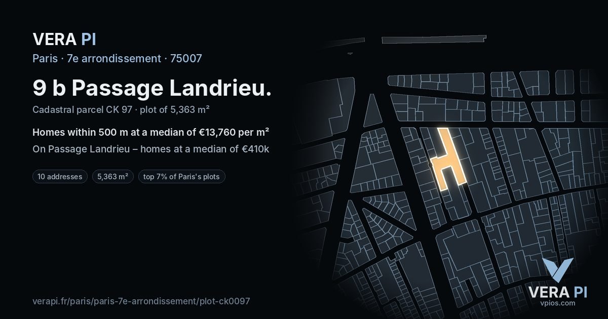 9 b Passage Landrieu, 7e arrondissement at night – the plot lit, the parcels around coloured by the prices near them