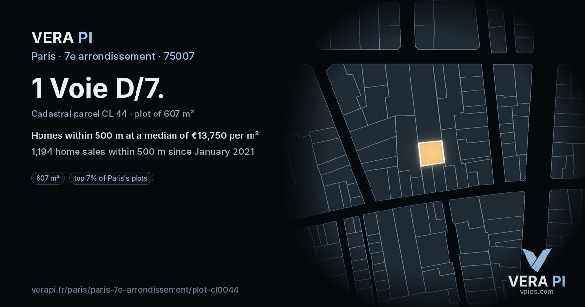 1 Voie D/7, 7e arrondissement at night – the plot lit, the parcels around coloured by the prices near them
