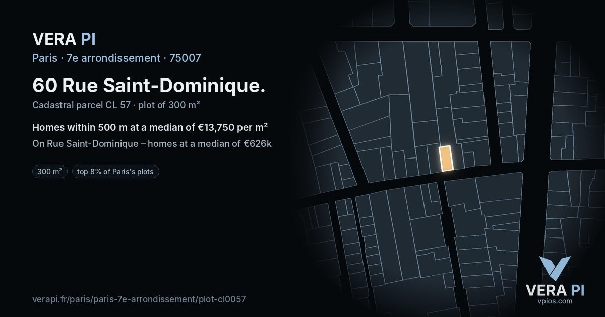 60 Rue Saint-Dominique, 7e arrondissement at night – the plot lit, the parcels around coloured by the prices near them