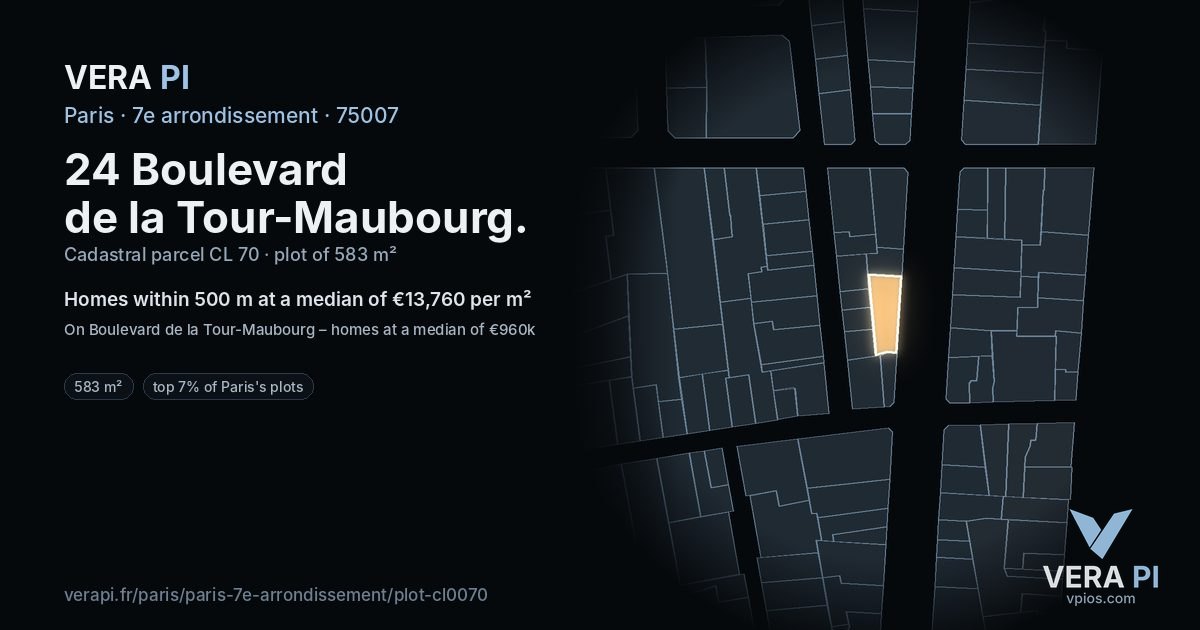 24 Boulevard de la Tour-Maubourg, 7e arrondissement at night – the plot lit, the parcels around coloured by the prices near them
