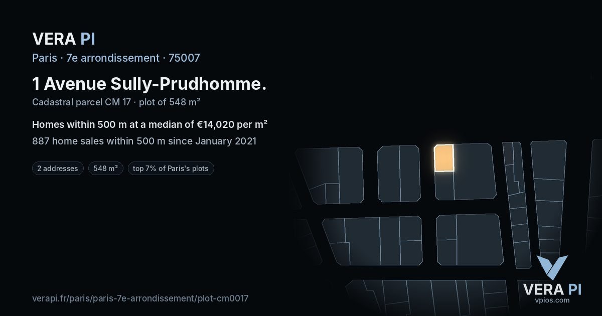 1 Avenue Sully-Prudhomme, 7e arrondissement at night – the plot lit, the parcels around coloured by the prices near them