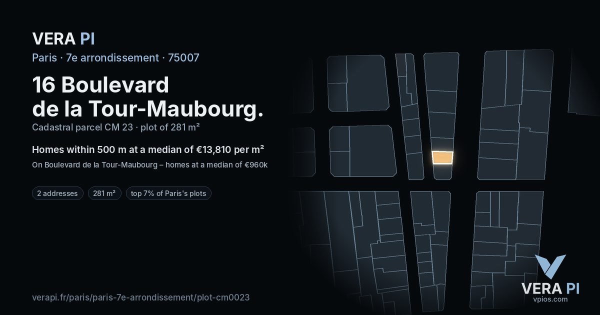 16 Boulevard de la Tour-Maubourg, 7e arrondissement at night – the plot lit, the parcels around coloured by the prices near them