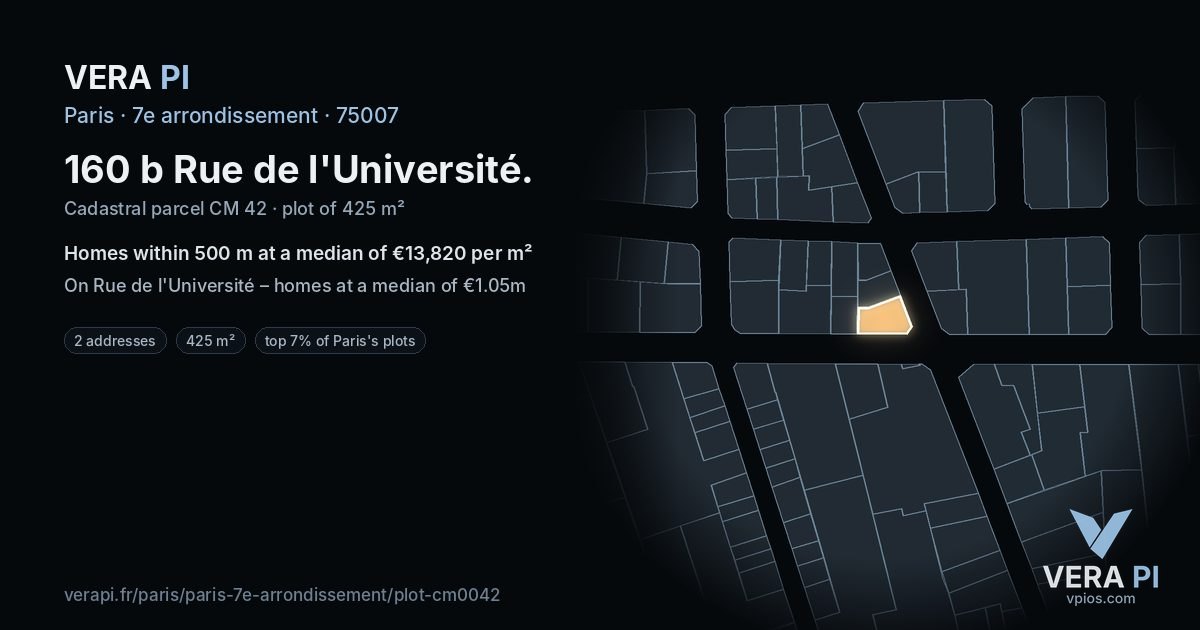 160 b Rue de l'Université, 7e arrondissement at night – the plot lit, the parcels around coloured by the prices near them