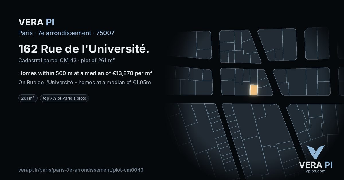 162 Rue de l'Université, 7e arrondissement at night – the plot lit, the parcels around coloured by the prices near them