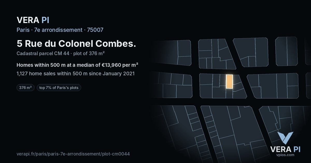 5 Rue du Colonel Combes, 7e arrondissement at night – the plot lit, the parcels around coloured by the prices near them