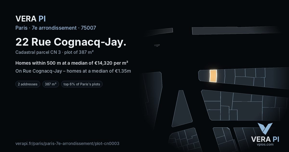 22 Rue Cognacq-Jay, 7e arrondissement at night – the plot lit, the parcels around coloured by the prices near them