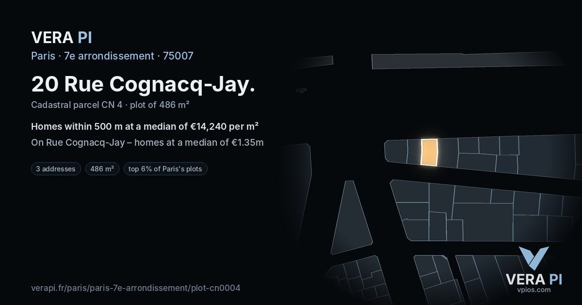 20 Rue Cognacq-Jay, 7e arrondissement at night – the plot lit, the parcels around coloured by the prices near them