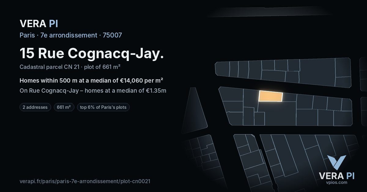 15 Rue Cognacq-Jay, 7e arrondissement at night – the plot lit, the parcels around coloured by the prices near them