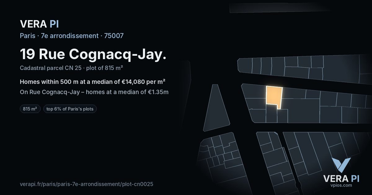 19 Rue Cognacq-Jay, 7e arrondissement at night – the plot lit, the parcels around coloured by the prices near them
