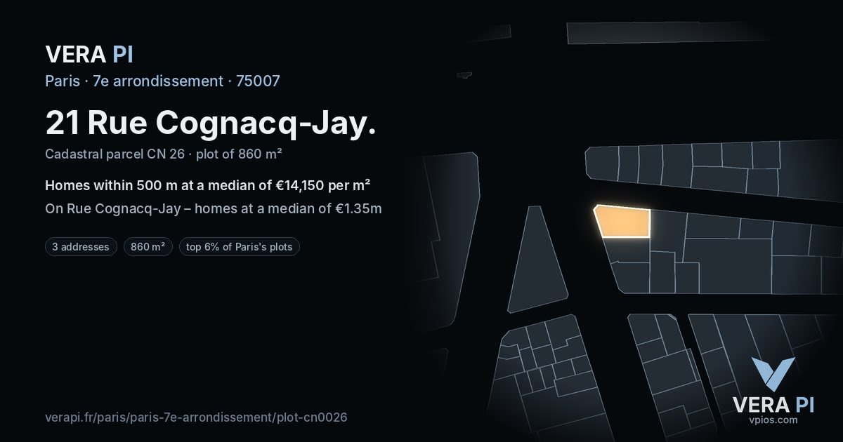 21 Rue Cognacq-Jay, 7e arrondissement at night – the plot lit, the parcels around coloured by the prices near them