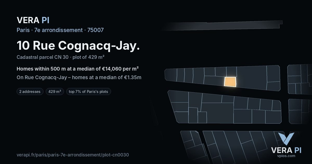 10 Rue Cognacq-Jay, 7e arrondissement at night – the plot lit, the parcels around coloured by the prices near them