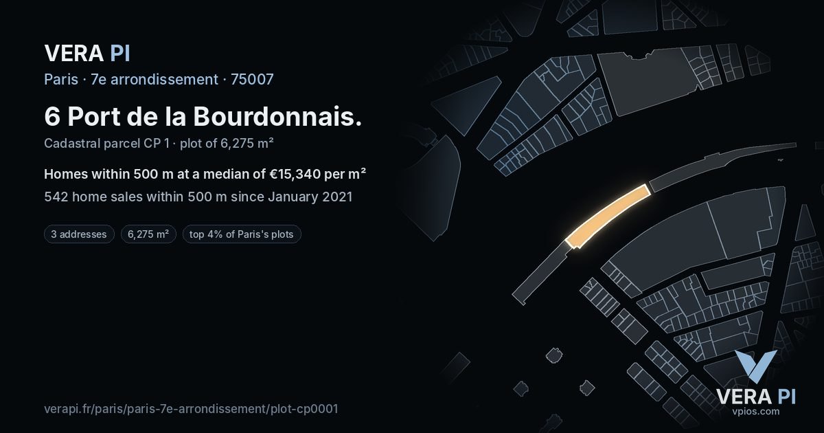 6 Port de la Bourdonnais, 7e arrondissement at night – the plot lit, the parcels around coloured by the prices near them