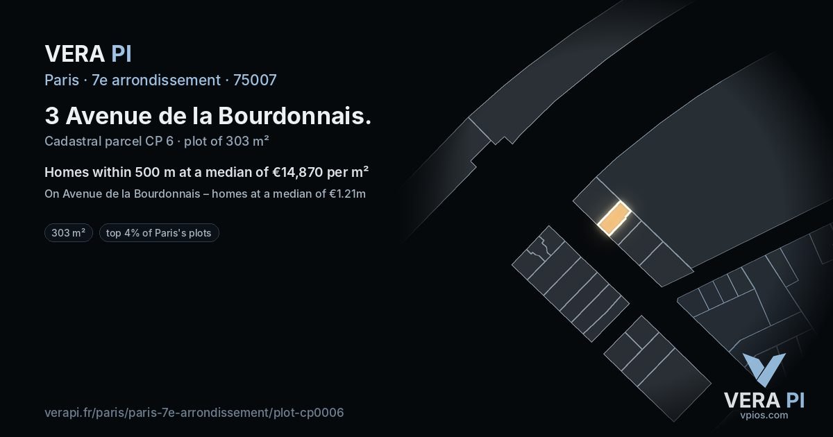 3 Avenue de la Bourdonnais, 7e arrondissement at night – the plot lit, the parcels around coloured by the prices near them