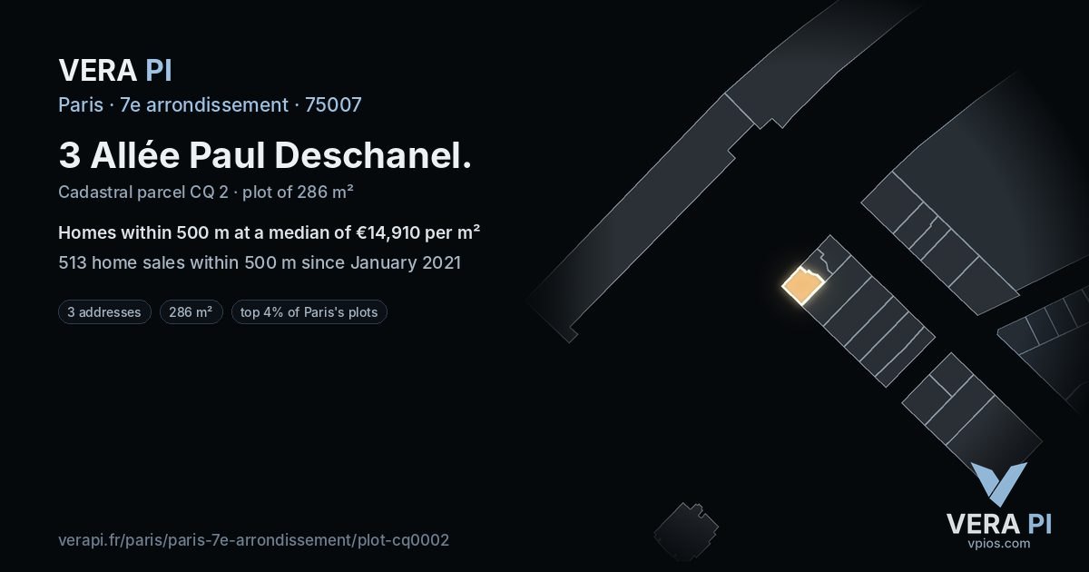 3 Allée Paul Deschanel, 7e arrondissement at night – the plot lit, the parcels around coloured by the prices near them