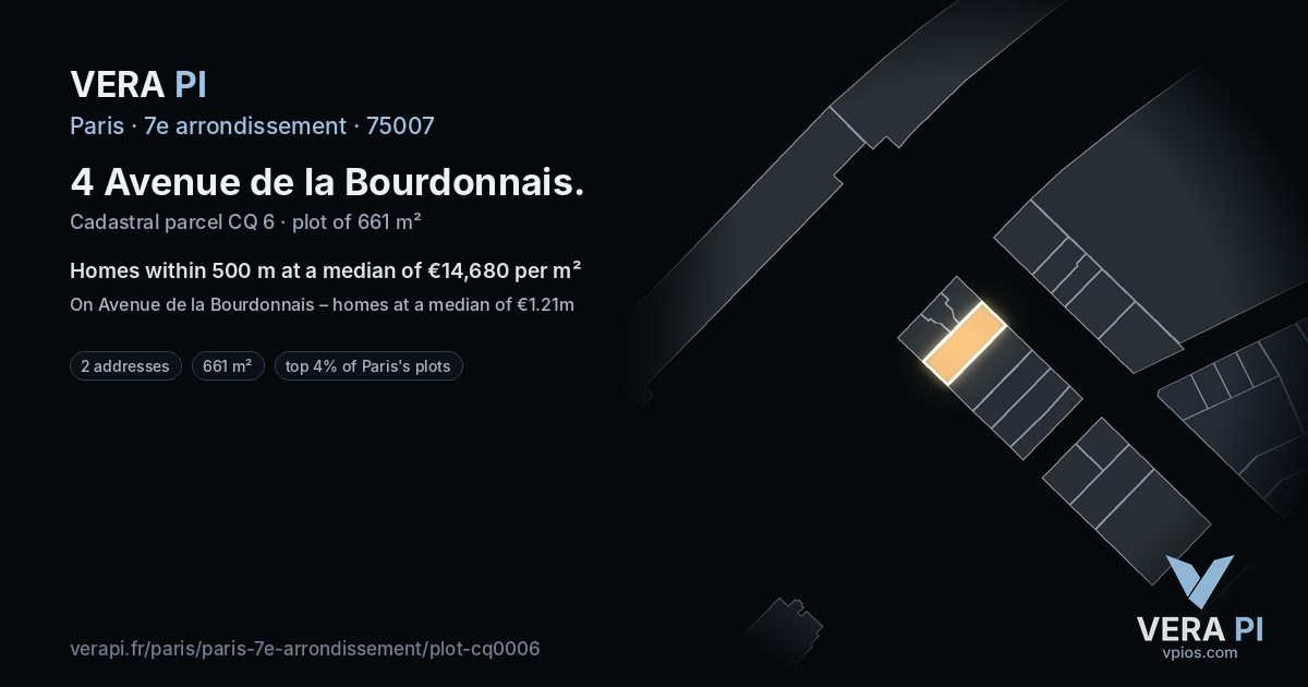 4 Avenue de la Bourdonnais, 7e arrondissement at night – the plot lit, the parcels around coloured by the prices near them