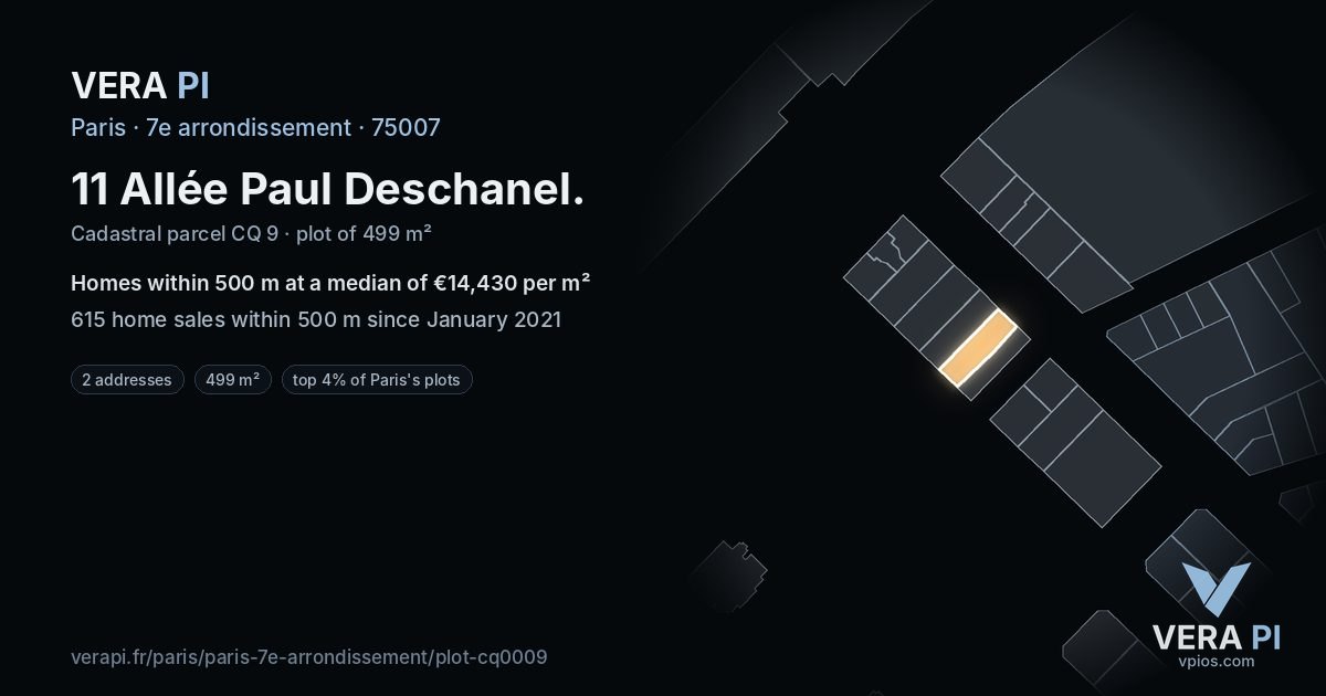 11 Allée Paul Deschanel, 7e arrondissement at night – the plot lit, the parcels around coloured by the prices near them