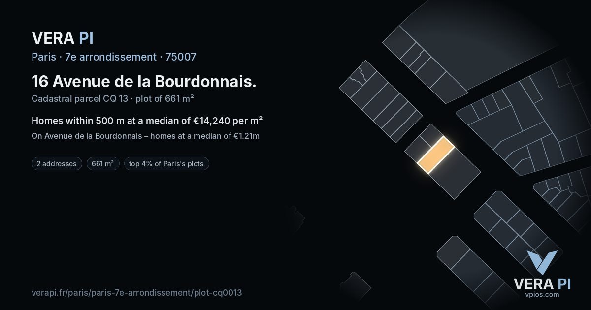 16 Avenue de la Bourdonnais, 7e arrondissement at night – the plot lit, the parcels around coloured by the prices near them