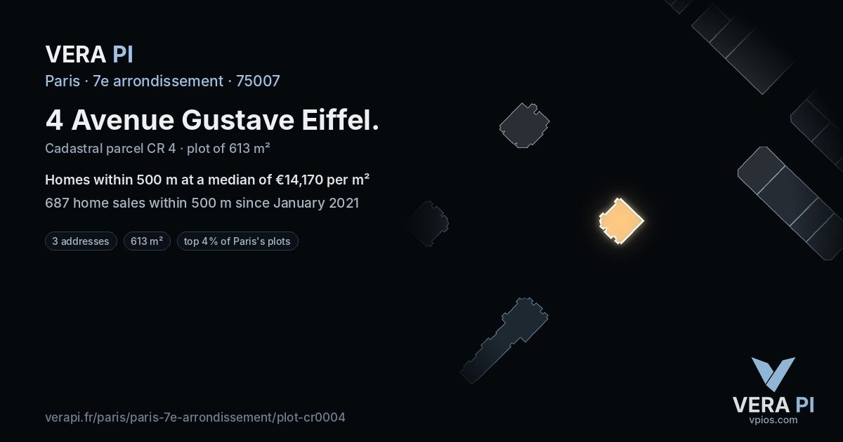 4 Avenue Gustave Eiffel, 7e arrondissement at night – the plot lit, the parcels around coloured by the prices near them