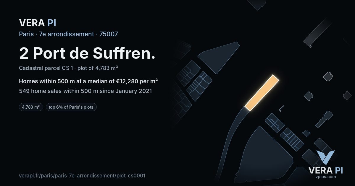 2 Port de Suffren, 7e arrondissement at night – the plot lit, the parcels around coloured by the prices near them