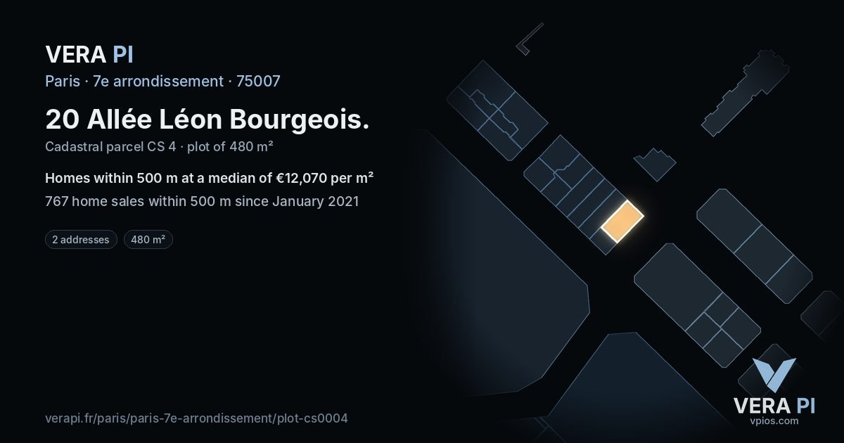 20 Allée Léon Bourgeois, 7e arrondissement at night – the plot lit, the parcels around coloured by the prices near them