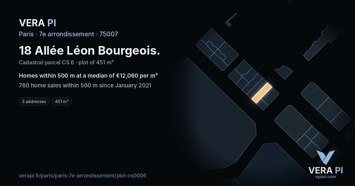 18 Allée Léon Bourgeois, 7e arrondissement at night – the plot lit, the parcels around coloured by the prices near them