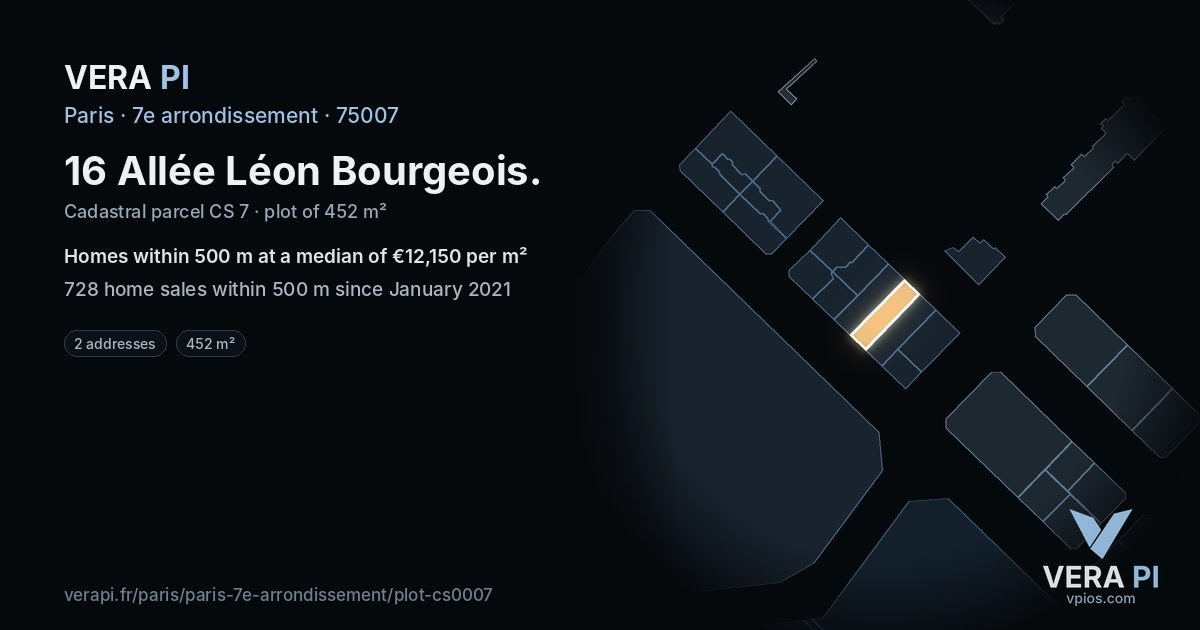 16 Allée Léon Bourgeois, 7e arrondissement at night – the plot lit, the parcels around coloured by the prices near them