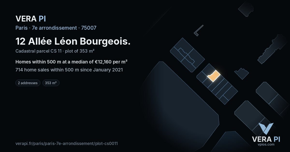 12 Allée Léon Bourgeois, 7e arrondissement at night – the plot lit, the parcels around coloured by the prices near them
