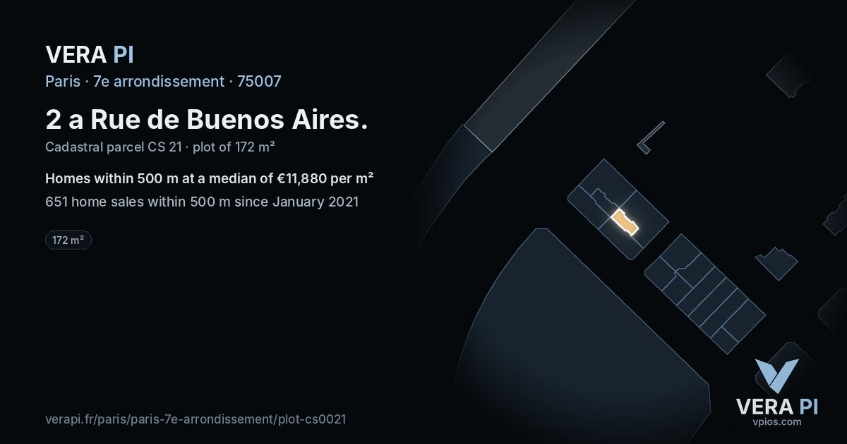 2 a Rue de Buenos Aires, 7e arrondissement at night – the plot lit, the parcels around coloured by the prices near them