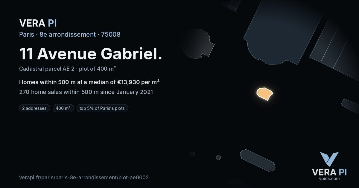 11 Avenue Gabriel, 8e arrondissement at night – the plot lit, the parcels around coloured by the prices near them