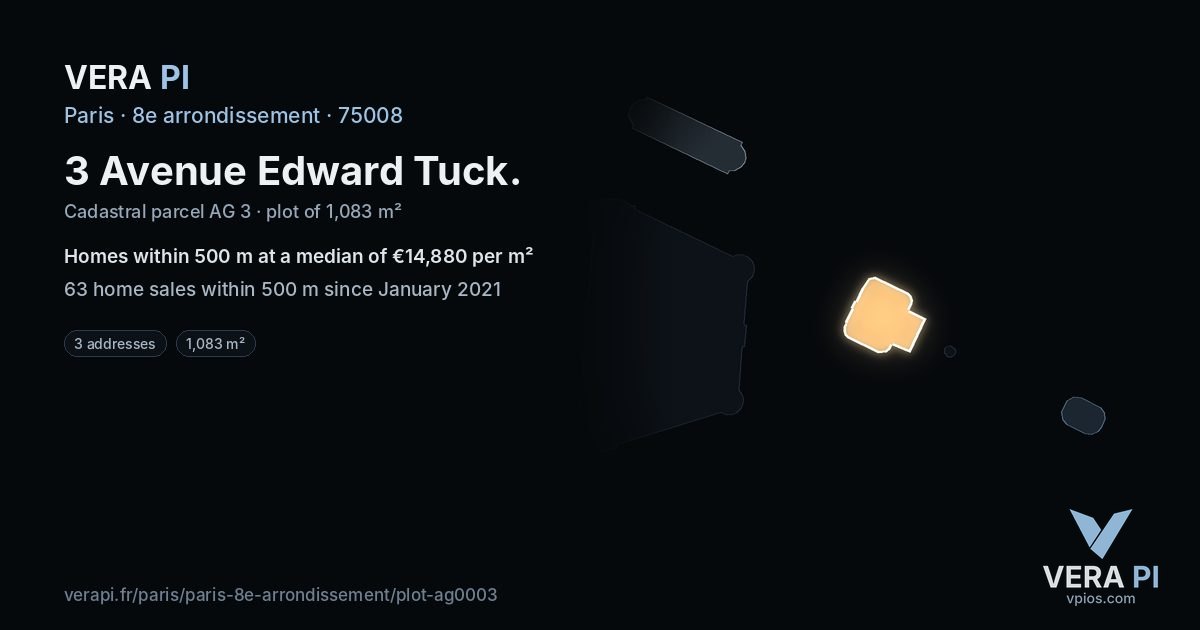 3 Avenue Edward Tuck, 8e arrondissement at night – the plot lit, the parcels around coloured by the prices near them