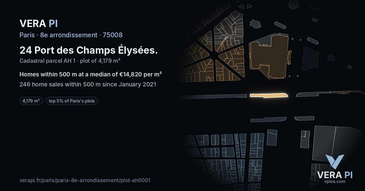 24 Port des Champs Élysées, 8e arrondissement at night – the plot lit, the parcels around coloured by the prices near them