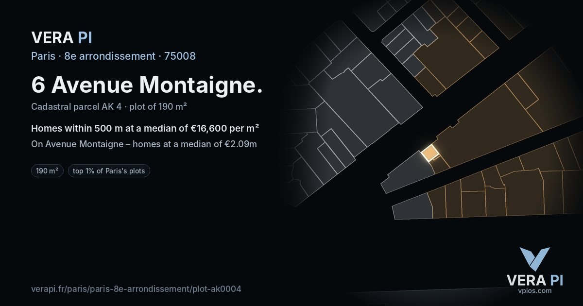 6 Avenue Montaigne, 8e arrondissement at night – the plot lit, the parcels around coloured by the prices near them