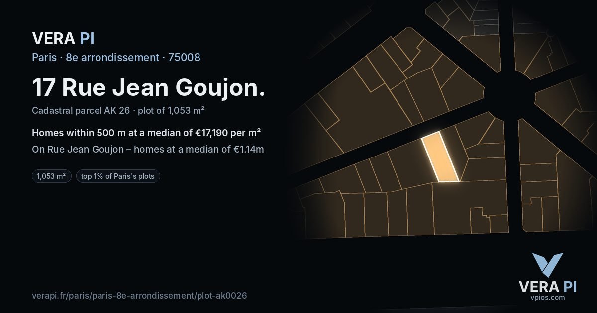 17 Rue Jean Goujon, 8e arrondissement at night – the plot lit, the parcels around coloured by the prices near them
