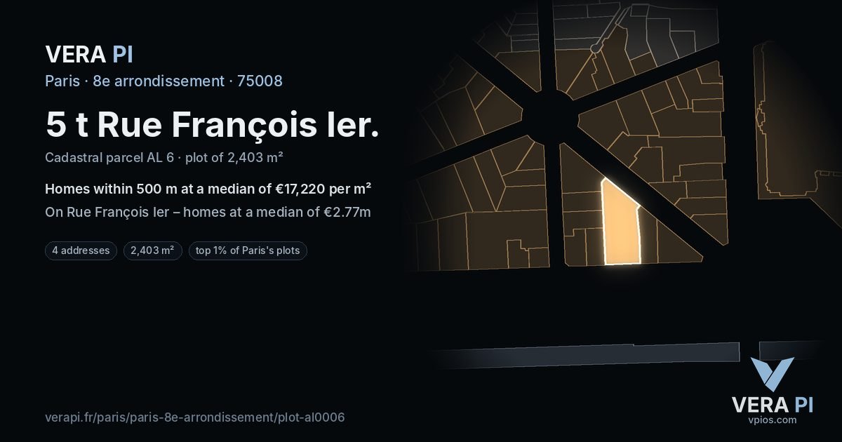 5 t Rue François Ier, 8e arrondissement at night – the plot lit, the parcels around coloured by the prices near them