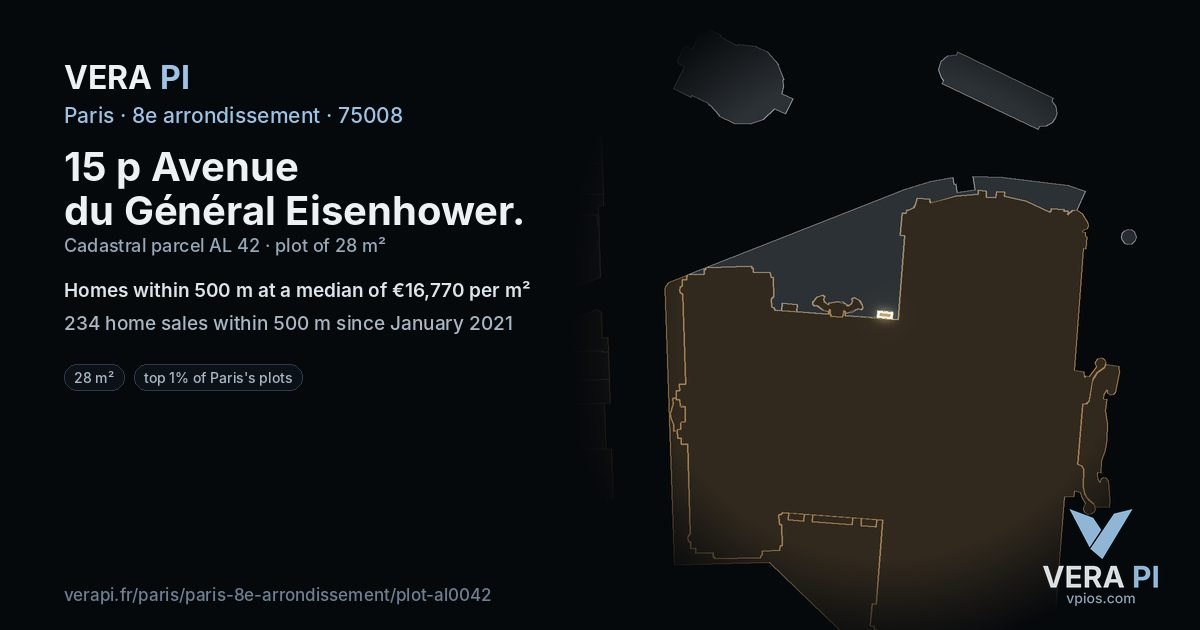 15 p Avenue du Général Eisenhower, 8e arrondissement at night – the plot lit, the parcels around coloured by the prices near them
