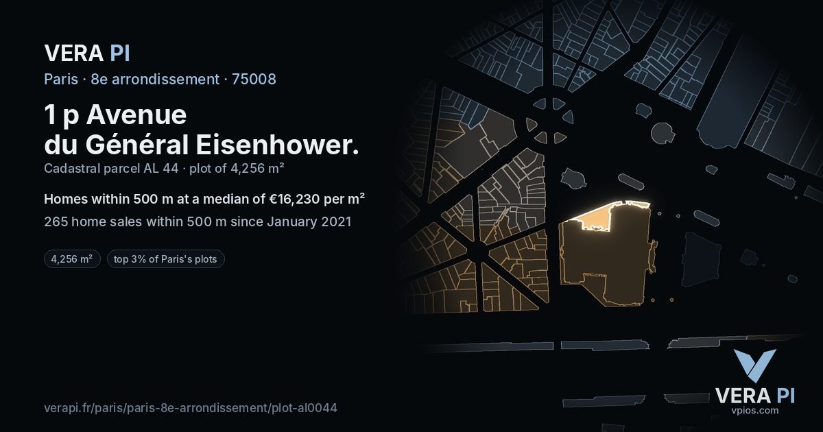 1 p Avenue du Général Eisenhower, 8e arrondissement at night – the plot lit, the parcels around coloured by the prices near them