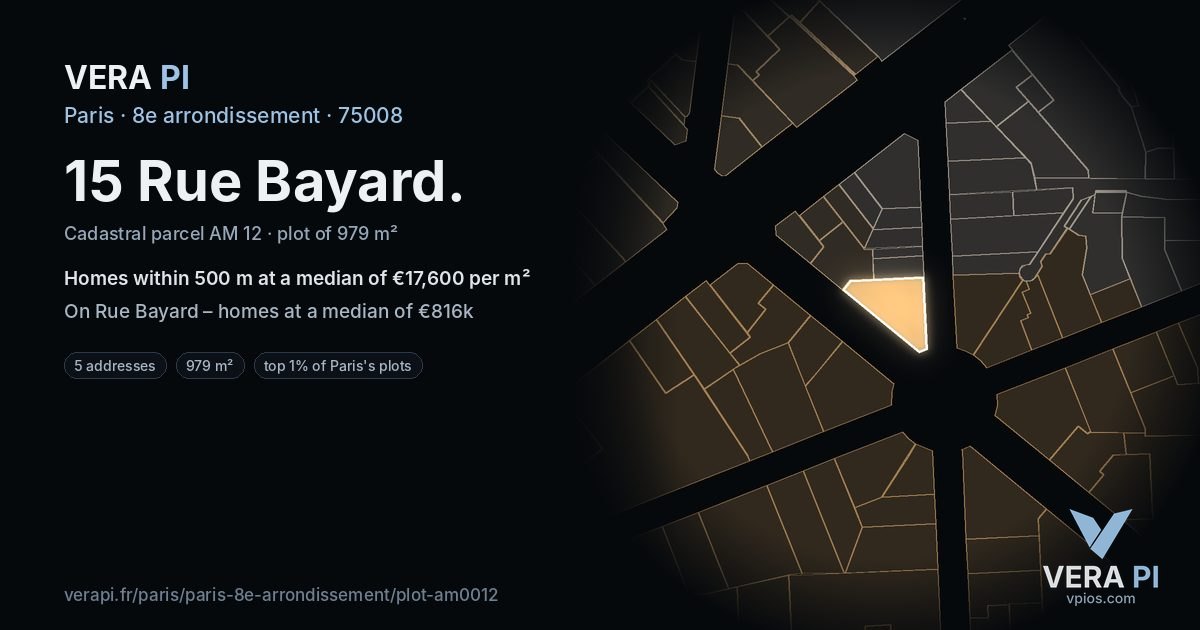 15 Rue Bayard, 8e arrondissement at night – the plot lit, the parcels around coloured by the prices near them