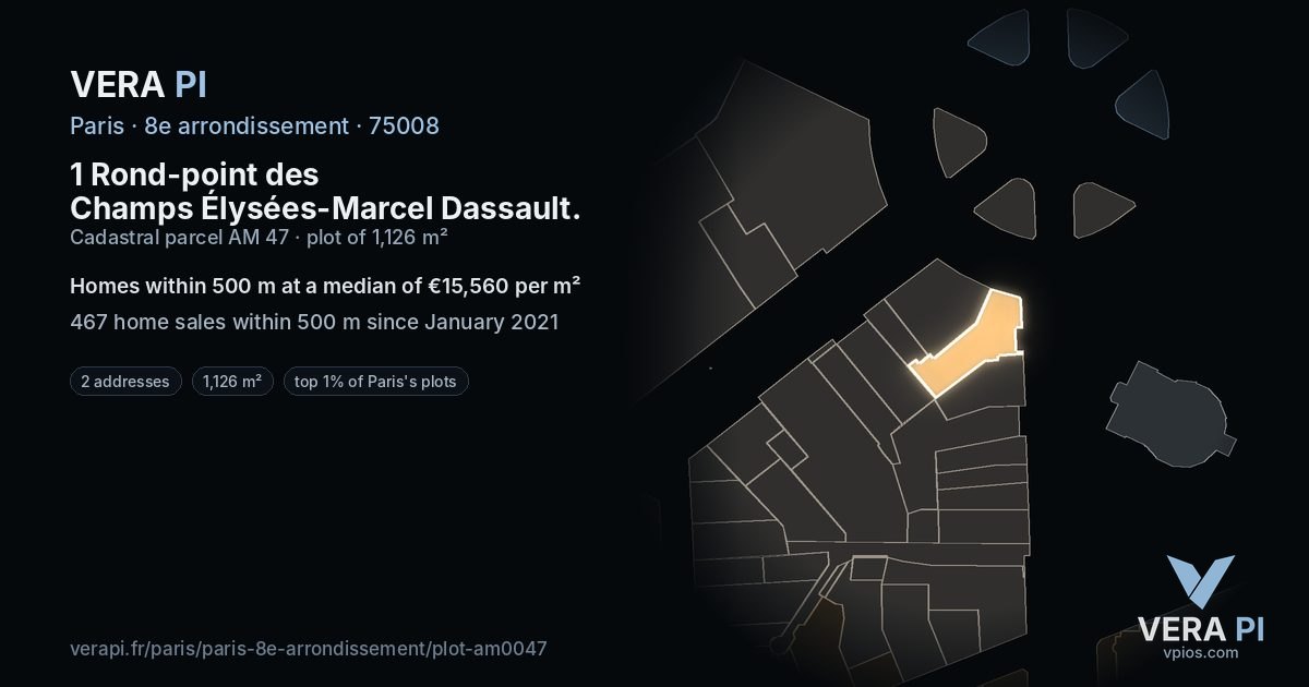 1 Rond-point des Champs Élysées-Marcel Dassault, 8e arrondissement at night – the plot lit, the parcels around coloured by the prices near them